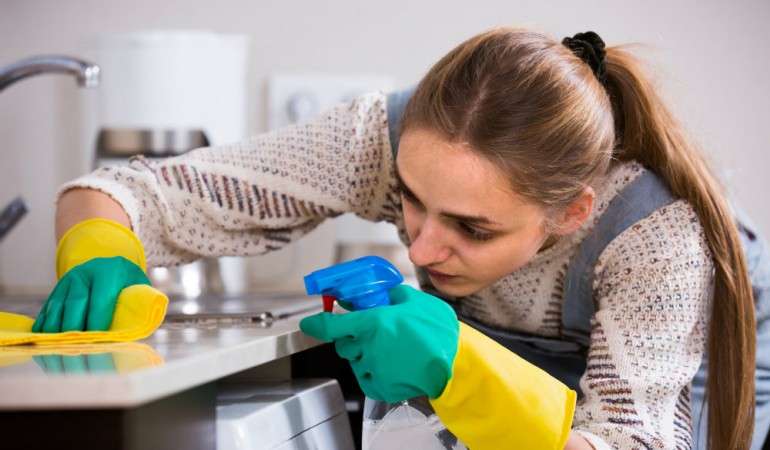 cleaners cleaning in kitchen